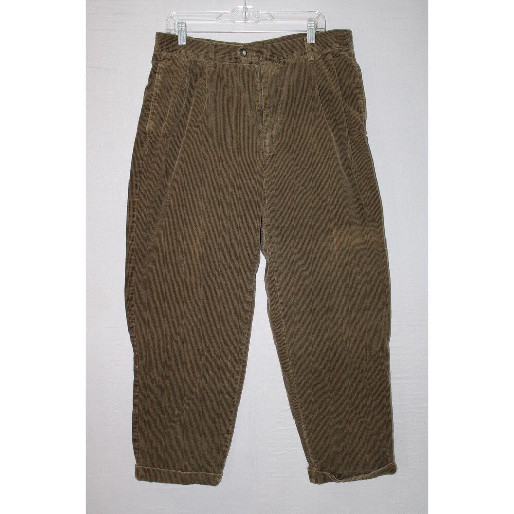Chereskin Pleated Corduroy Pants Mens 36 x 30 Brown 100% Cotton Cuff Hem - Picture 9 of 16